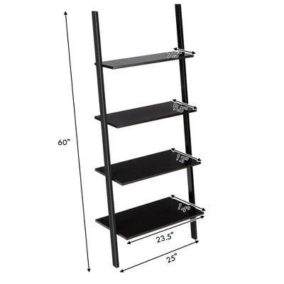Costway Industrial Ladder Shelf 4-Tier Leaning Wall Bookcase Plant Stand Rustic Black/Brown 3 Costway Industrial Ladder Shelf 4-Tier Leaning Wall Bookcase Plant Stand Rustic Black/Brown