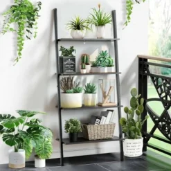 Costway Industrial Ladder Shelf 4-Tier Leaning Wall Bookcase Plant Stand Rustic Black/Brown 15 Costway Industrial Ladder Shelf 4-Tier Leaning Wall Bookcase Plant Stand Rustic Black/Brown -My Book Perch Sales Store unnamed file 2373