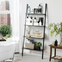 Costway Industrial Ladder Shelf 4-Tier Leaning Wall Bookcase Plant Stand Rustic Black/Brown 16 Costway Industrial Ladder Shelf 4-Tier Leaning Wall Bookcase Plant Stand Rustic Black/Brown -My Book Perch Sales Store unnamed file 2374