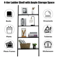 Costway Industrial Ladder Shelf 4-Tier Leaning Wall Bookcase Plant Stand Rustic Black/Brown 19 Costway Industrial Ladder Shelf 4-Tier Leaning Wall Bookcase Plant Stand Rustic Black/Brown -My Book Perch Sales Store unnamed file 2377