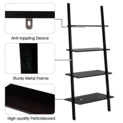 Costway Industrial Ladder Shelf 4-Tier Leaning Wall Bookcase Plant Stand Rustic Black/Brown 20 Costway Industrial Ladder Shelf 4-Tier Leaning Wall Bookcase Plant Stand Rustic Black/Brown -My Book Perch Sales Store unnamed file 2378