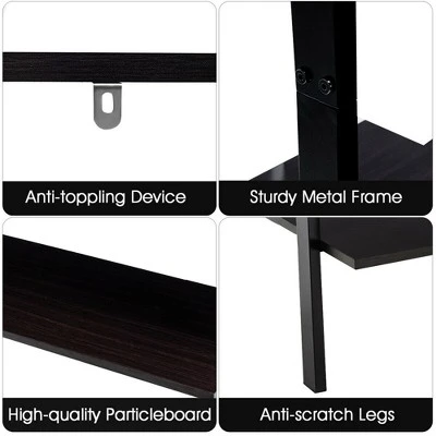 Costway Industrial Ladder Shelf 4-Tier Leaning Wall Bookcase Plant Stand Rustic Black/Brown 11 Costway Industrial Ladder Shelf 4-Tier Leaning Wall Bookcase Plant Stand Rustic Black/Brown - Image 9