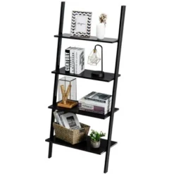 Costway Industrial Ladder Shelf 4-Tier Leaning Wall Bookcase Plant Stand Rustic Black/Brown 22 Costway Industrial Ladder Shelf 4-Tier Leaning Wall Bookcase Plant Stand Rustic Black/Brown -My Book Perch Sales Store unnamed file 2380