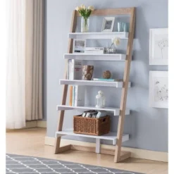 70.75" Prosima Leaning Bookcase White/Weathered White - miBasics