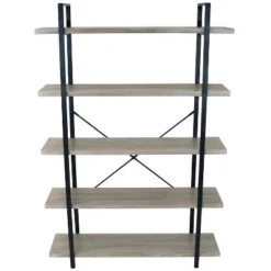 Sunnydaze Decor Sunnydaze 5 Shelf Industrial Style Freestanding Etagere Bookshelf with Wood Veneer Shelves - Oak Gray Veneer -My Book Perch Sales Store unnamed file 2398