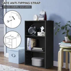Costway 3 Open Shelf Bookcase Modern Multi-functional Storage Display Cabinet Black -My Book Perch Sales Store unnamed file 242
