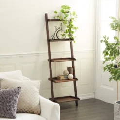 Olivia & May 70" Farmhouse Wooden Ladder Shelf Brown - Olivia & May