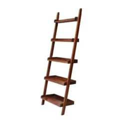 75.5" 5 Tier Solid Wood Leaning Bookshelf - International Concepts White