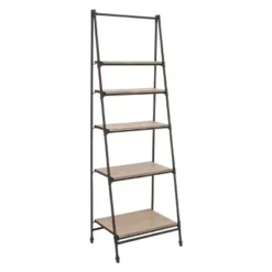 72" Metal and Wood 5 Shelf A Frame Book Stand Black - Olivia & May