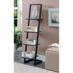 56" Designs2Go 4 Tier Ladder Bookshelf - Breighton Home Faux Birch/black
