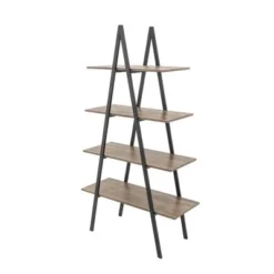65" 4 Tier Metal and Wooden Leaning Bookcases and Ladder Shelves - Glitzhome Walnut -My Book Perch Sales Store unnamed file 2580