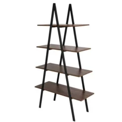 65" 4 Tier Metal and Wooden Leaning Bookcases and Ladder Shelves - Glitzhome Walnut -My Book Perch Sales Store unnamed file 2581