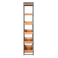 74" 6 Tier Wooden Ladder Storage Bookshelf with Metal Frame Brown/Black - The Urban Port