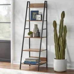 65" Denton Ladder 5 Tier Shelf Walnut/Black - Buylateral