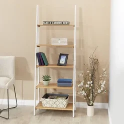 72.25" Medford Ladder Bookshelf Distressed White - OSP Home Furnishings -My Book Perch Sales Store unnamed file 2677