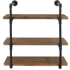 Sunnydaze Decor Sunnydaze 3 Shelf Industrial Style Pipe Frame Wall-Mounted Floating Shelf with Wood Veneer Shelves - Teak Veneer -My Book Perch Sales Store unnamed file 2725
