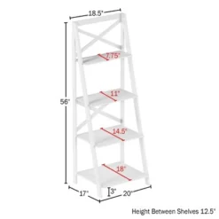 Lavish Home 4-Tier Ladder Bookshelf with X-Back Frame – Freestanding Bookcase, White