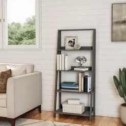 Lavish Home 4-Tier Ladder Bookshelf Freestanding Wooden Bookcase, Gray -My Book Perch Sales Store unnamed file 2736