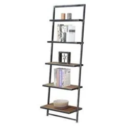 72.25" Laredo 5 Tier Ladder Bookcase/shelf Natural/Antique Black - Breighton Home