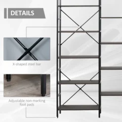 HOMCOM 5-Tier Industrial Look Bookshelf with Open Storage Display Rack Metal Frame for Home Office Walnut -My Book Perch Sales Store unnamed file 2803