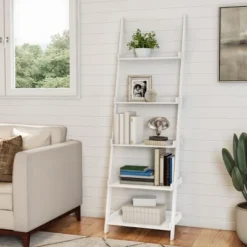 Lavish Home 5-Tier Ladder Bookshelf - Leaning Decorative Shelves, White -My Book Perch Sales Store unnamed file 2809