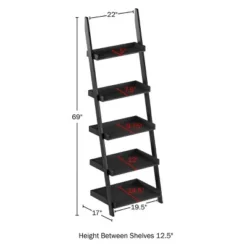 Lavish Home 5-Tier Ladder Bookshelf - Leaning Decorative Shelves, Black
