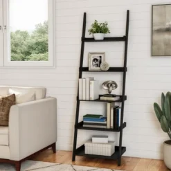Lavish Home 5-Tier Ladder Bookshelf - Leaning Decorative Shelves, Black -My Book Perch Sales Store unnamed file 2816
