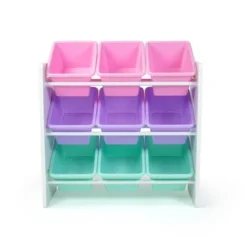 9 Bin Toy Storage Organizer with Chalkboard Side Panel White - Humble Crew