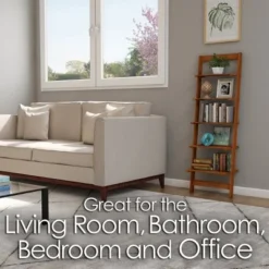 Hastings Home 5-Tier Ladder-Style Leaning Bookcase - Cherry Finish -My Book Perch Sales Store unnamed file 2851