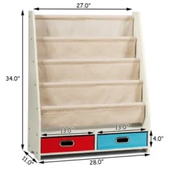 Costway Kids Book Rack Toys Organizer with 4 Sling Bookshelf & 2 Boxes EspressoBeige -My Book Perch Sales Store unnamed file 2978