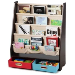 Costway Kids Book Rack Toys Organizer with 4 Sling Bookshelf & 2 Boxes EspressoBeige -My Book Perch Sales Store unnamed file 2982