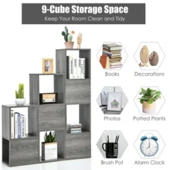 Costway Bookshelf Free Combination Bookcase Storage Organizer Display Shelf Gray -My Book Perch Sales Store unnamed file 3009