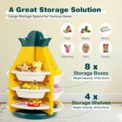 Costway Kids Toy Storage Organizer 360° Revolving Pineapple Shelf w/Plastic Bins -My Book Perch Sales Store unnamed file 3026