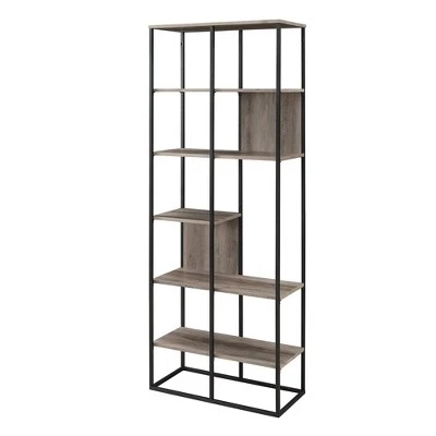 70" Modern Industrial 5 Shelf Bookcase Plant Stand - Saracina Home Gray Wash 11 70" Modern Industrial 5 Shelf Bookcase Plant Stand - Saracina Home Gray Wash - Image 9