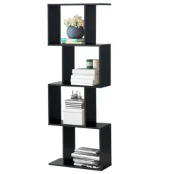 Costway 4-tier S-Shaped Bookcase Free Standing Storage Rack Wooden Display Decor Black -My Book Perch Sales Store unnamed file 3047