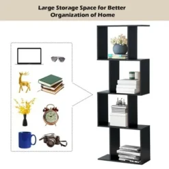 Costway 4-tier S-Shaped Bookcase Free Standing Storage Rack Wooden Display Decor Black -My Book Perch Sales Store unnamed file 3048