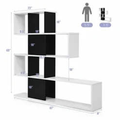 Costway 5-Tier Bookshelf Corner Ladder Bookcase Display Storage Rack Black White