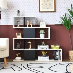 Costway 5-Tier Bookshelf Corner Ladder Bookcase Display Storage Rack Black White -My Book Perch Sales Store unnamed file 3108