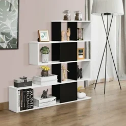 Costway 5-Tier Bookshelf Corner Ladder Bookcase Display Storage Rack Black White -My Book Perch Sales Store unnamed file 3109