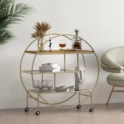 Cragin Contemporary 3 Shelf Circular Bookcase Black/Gold/Antique - Christopher Knight Home