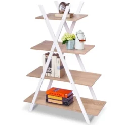Costway 4-Tier Bookshelf Storage Display Shelves Bookcase Ladder X-Shape Brown/Black -My Book Perch Sales Store unnamed file 3132