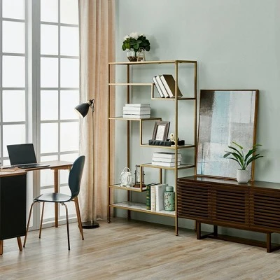 72" Marmo Large 5 Tier Display Shelf Faux Marble/Brass - Teamson Home 7 72" Marmo Large 5 Tier Display Shelf Faux Marble/Brass - Teamson Home - Image 5