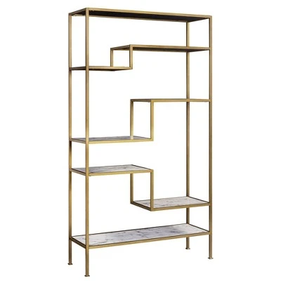 72" Marmo Large 5 Tier Display Shelf Faux Marble/Brass - Teamson Home 8 72" Marmo Large 5 Tier Display Shelf Faux Marble/Brass - Teamson Home - Image 6