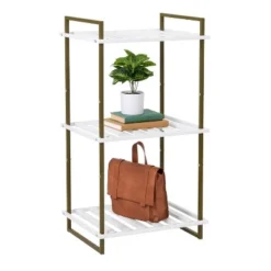 Honey-Can-Do 3 Tier Square Tube Shelf Olive and White