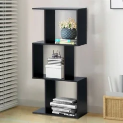Costway 3-tier S-Shaped Bookcase Free Standing Storage Rack Wooden Display Decor Black -My Book Perch Sales Store unnamed file 3220