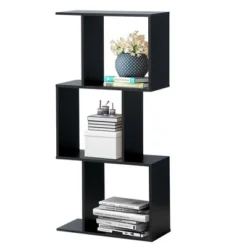 Costway 3-tier S-Shaped Bookcase Free Standing Storage Rack Wooden Display Decor Black -My Book Perch Sales Store unnamed file 3222