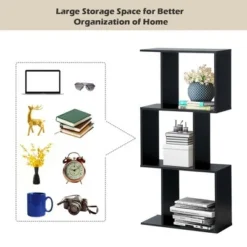 Costway 3-tier S-Shaped Bookcase Free Standing Storage Rack Wooden Display Decor Black -My Book Perch Sales Store unnamed file 3223