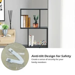 Costway 3-tier S-Shaped Bookcase Free Standing Storage Rack Wooden Display Decor Black -My Book Perch Sales Store unnamed file 3225