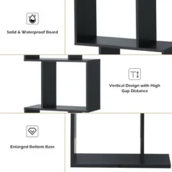 Costway 3-tier S-Shaped Bookcase Free Standing Storage Rack Wooden Display Decor Black -My Book Perch Sales Store unnamed file 3226