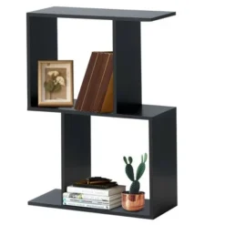 Costway 2-tier S-Shaped Bookcase Free Standing Storage Rack Wooden Display Decor Black -My Book Perch Sales Store unnamed file 3229